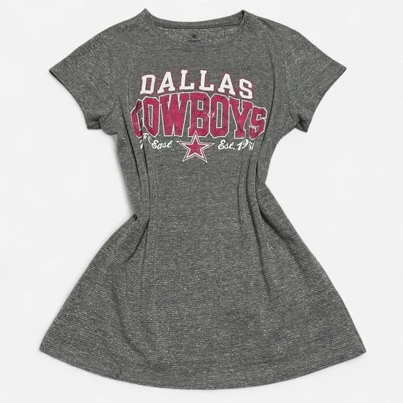 NFL Dallas Cowboys Gray and Pink Sparkle Glitter Girls Short Sleeve Tee