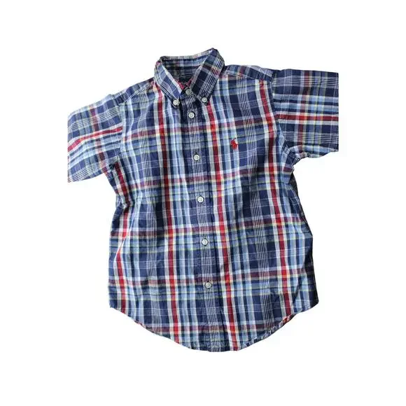 Ralph Lauren Polo Blue Label Short Sleeve Button Down Plaid Shirt Boys Size 5