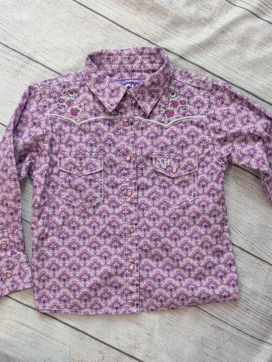 Girls' Purple Floral Western-Style Button Down Shirt