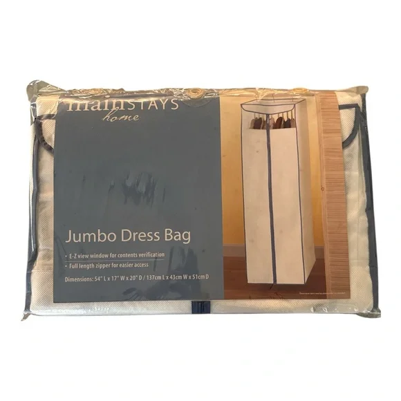 Mainstays Home White Jumbo Hanging Dress Bag Closet Organizer New 54x17x20