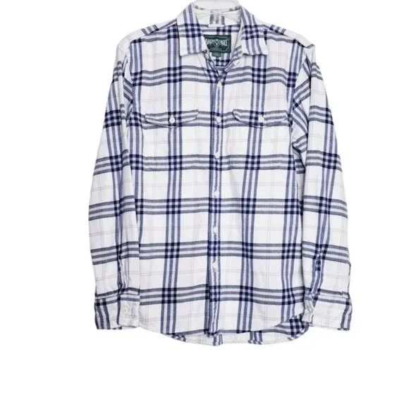 American Eagle White & Blue Plaid Flannel Button Down Shirt Men's Size Small