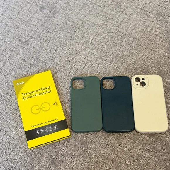 iPhone 13 Tempered Glass Screen Protector with Teal, Turquoise, and Cream Cases