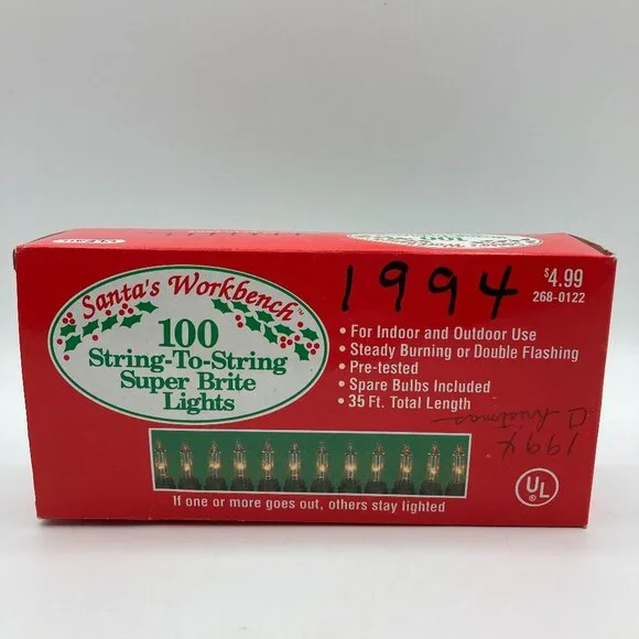 Vintage Super Brite Clear Christmas Lights 100 String To String NEW IN BOX
