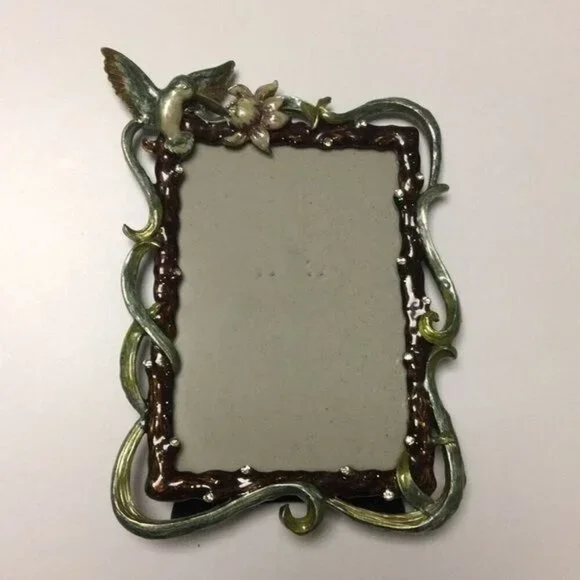 Decorative Green & Brown Metal Photo Frame With Bird & Flower Accents
