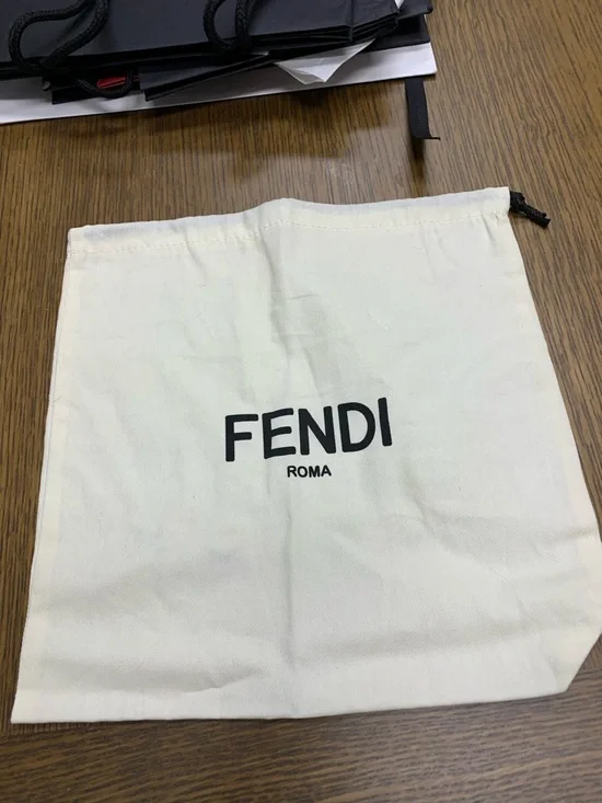 Fendi Cream Cotton Drawstring Pouch with Black Logo