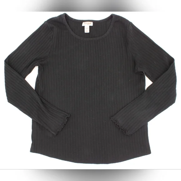 Cat & Jack Girls Size L (14/16) Black Ribbed Long Sleeve Crewneck Top