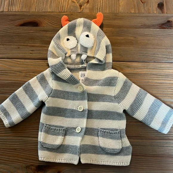 Baby Gap Monster Knit Cotton Sweater Hoodie 0-3 mo