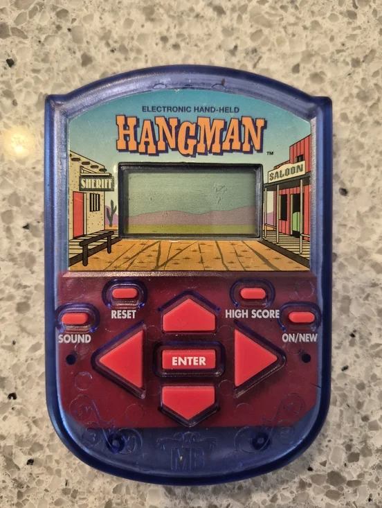 Hangman Electronic Handheld Game Milton Bradley 1995 Pocket Travel - Works!