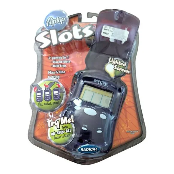 Vintage Radica Lighted Slots Flip Lid Pocket Electronic Handheld Gaming Device