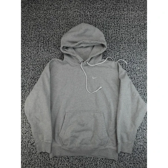 Nike Hoodie Mens Small Grey Solo Swoosh Pullover Fleece DX1355-063