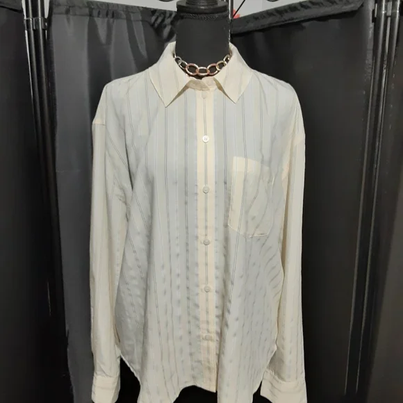 Madewell Women's Cream Striped Button Down Shirt Size Large Casual