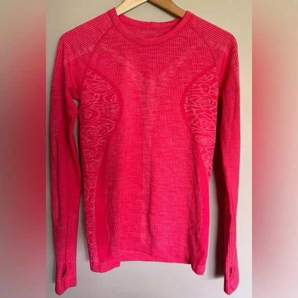 Lululemon Swiftly Tech Long Sleeve Top Neon Coral Pink Thumbholes Size 6