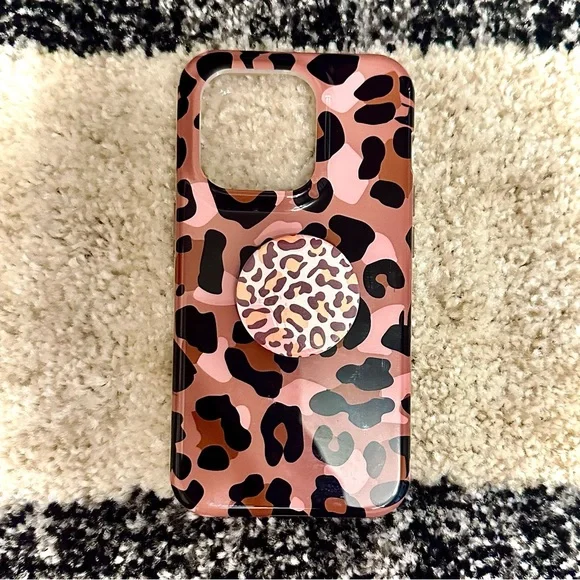 iPhone 14 Pro Case 6.1” + Built-in Screen Protector in Cheetah + Matching PopS