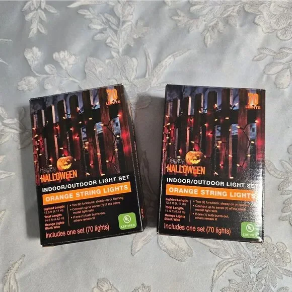 Bundle of 2 Halloween Orange String Lights 140 Lights Total Indoor/Outdoor New