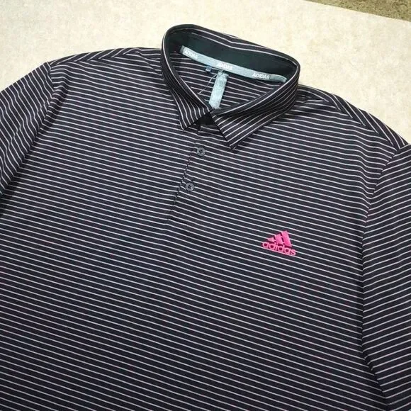 Adidas Men's Golf Black and Pink Ultimate365 Space Dye Polo Shirt #5