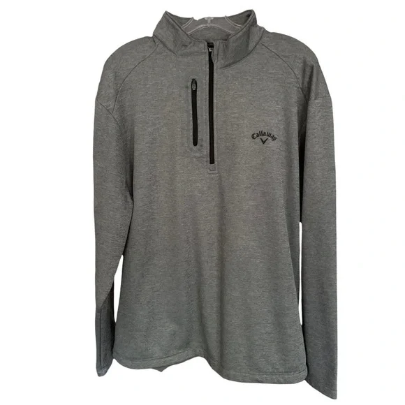 Callaway Mens Fleece Lined Long Sleeve 1/4 Zip Pullover Gray Pockets SzXXL