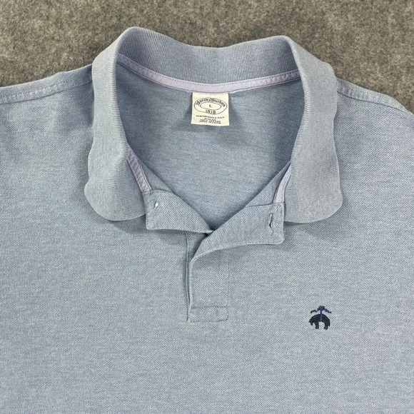 Brooks Brothers Performance Polo Mens Shirt L Light Blue Short Sleeve Long