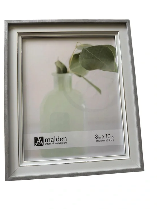 Malden International Designs 8x10 Silver White Picture Frame New