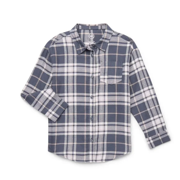Girls Long-Sleeve Navy Plaid Button-Up Shirt