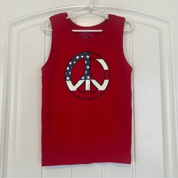 Sara's Prints Little Boys Red Flag Peace Sign Tank Top Size 6