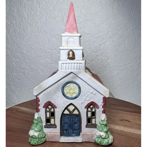 Vtg Americana Porcelain St. Mary's Church Christmas Village Building Light‎ Cord
