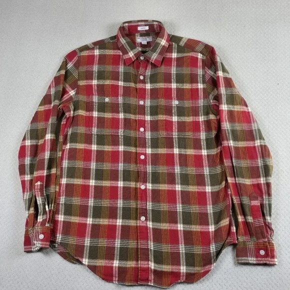Wallace & Barnes Shirt Mens Medium Red Plaid Flannel Cotton Midweight Work Chore