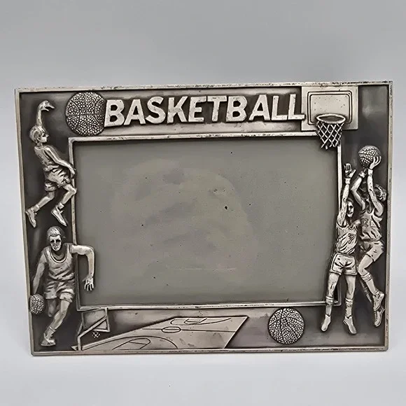 Pewter Vintage Basketball Player Picture‎ Photo Frame Sports Athletic Retro