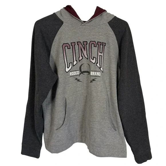 Cinch Sweatshirt Hoodie Youth XXL Grey Pink‎ Rodeo Brand Western Wear Retro