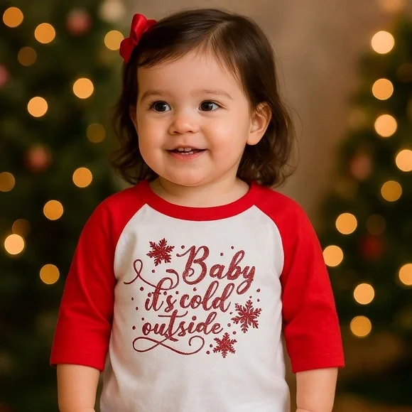 2T Glitter Christmas Baseball Tee “Baby It’s cold Outside”