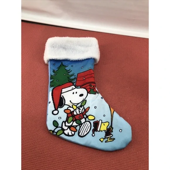 Peanuts Christmas Stocking Snoopy Woodstock Light‎ Blue