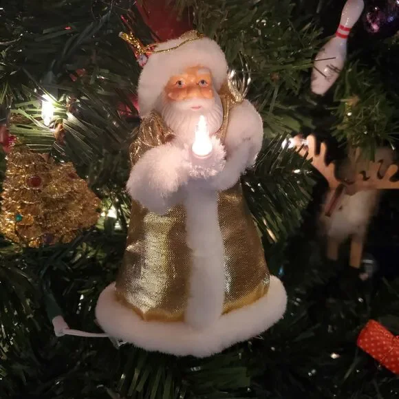 Lot of 5 Santa Ornaments Holding Candle Plugs Into Light String old world style
