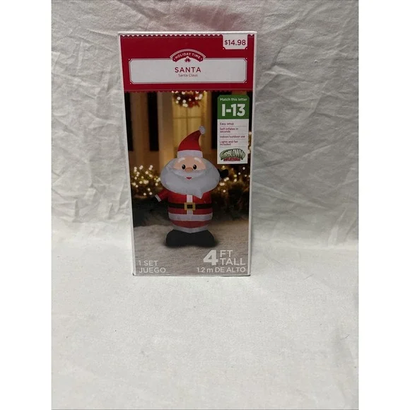 Santa Claus Inflatable Self Inflates Indoor/Outdoor Lights Up 4Ft Tall.