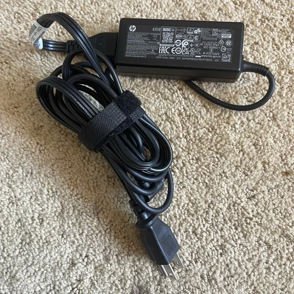 New HP 45W Power Adapter with Black Cable