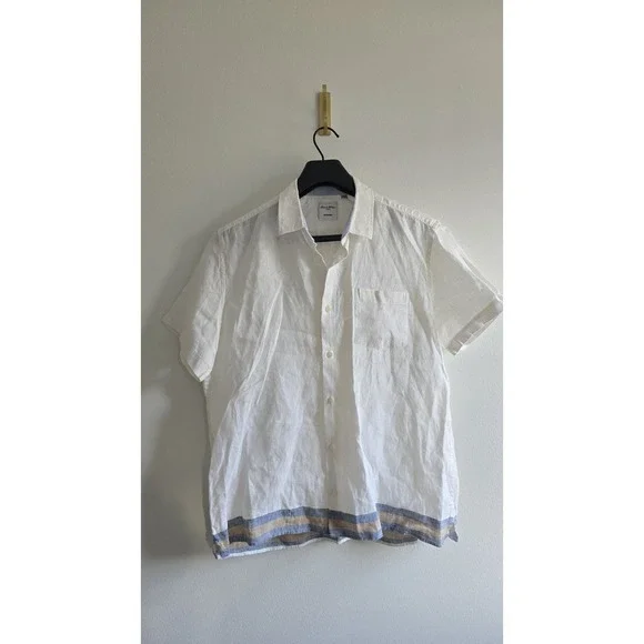 Murano Beaird McNutt Linen Shirt Mens‎ White Short Sleeve Button Up Summer Large
