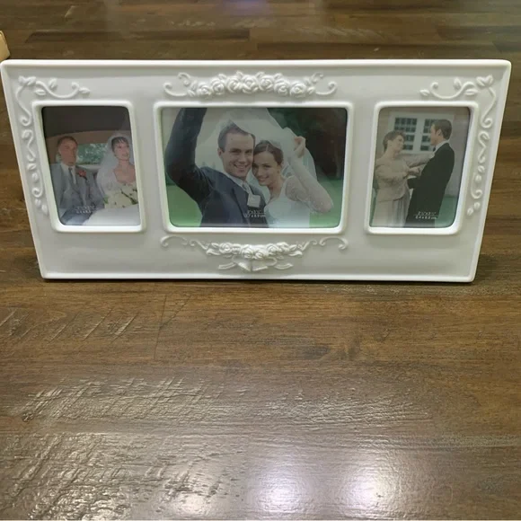 Russ “White Lace and Promises” white roses porcelain photo frame wedding gift