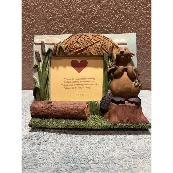 3.5 X 5 Beaver Picture Frame Ceramic Outdoors Kids Cute