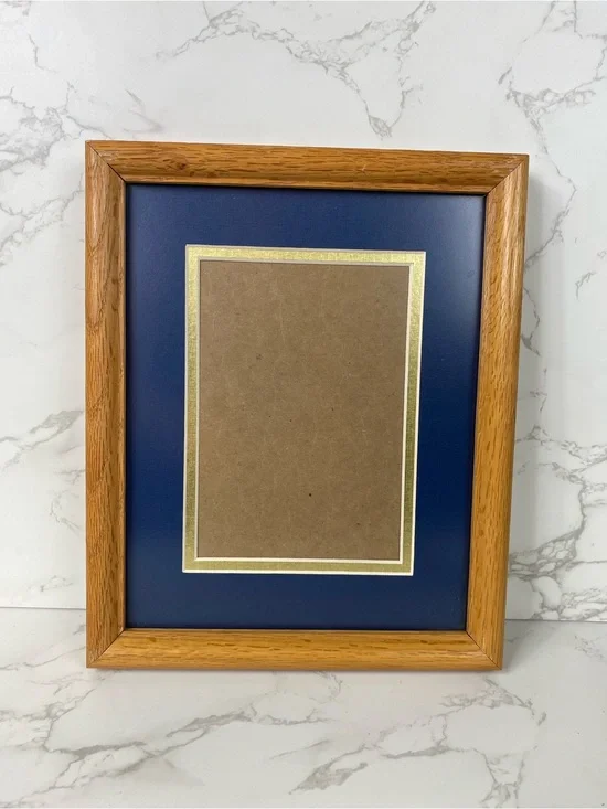 Solid oak frame w/ navy mat 5x7 or 8x10 non glare glass