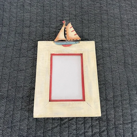 Nautical Sailboat Picture Frame - Cream and Red