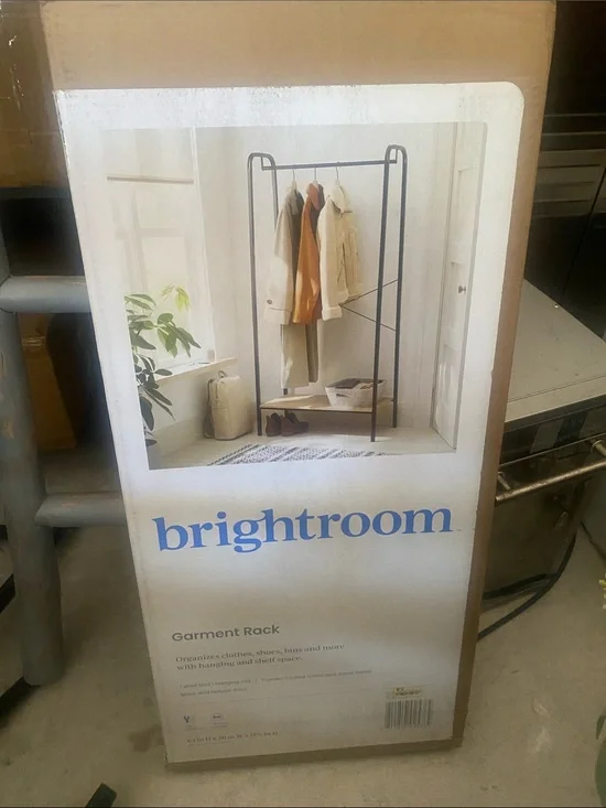 NIB Brightroom Black Garment Rack with Lower Shelf.