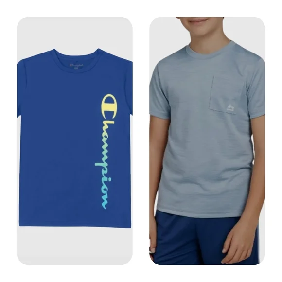 Champion Boy Blue and Light Blue Tees Size 10/12