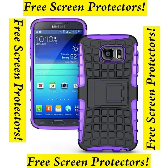 [NEW] Samsung Galaxy S6 Phone Case + (2) Screen Protectors Kickstand Hard Grip