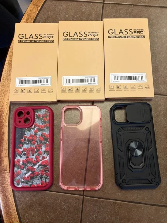 Glass Screen Pro Tempered Glass and 3 Phone Cases Bundle - Red, Pink, Black