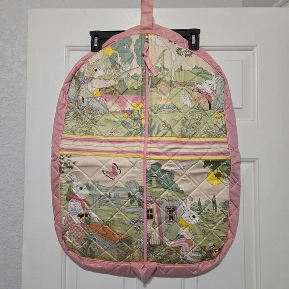 Vintage Quilted Bunny Storybook Garment Bag Peter Rabbit Style Nursery Storage