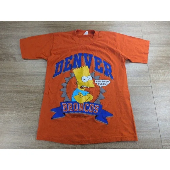 Vintage 1990 DENVER BRONCOS Bart Simpson T Shirt Size Large Graphic Print