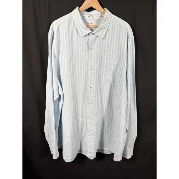 Tommy Bahama Ventana‎ Striped Linen Long Sleeve Flip Cuff Shirt Mens XXXLT
