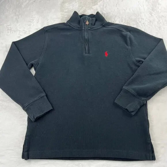 Polo Ralph Lauren 1/4 Zip Boys size Medium Black ribbed Pullover Shirt