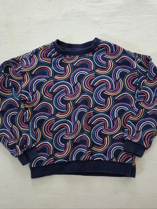 Hanna Andersson Navy Sweatshirt with Colorful Rainbow Swirls Kids 8