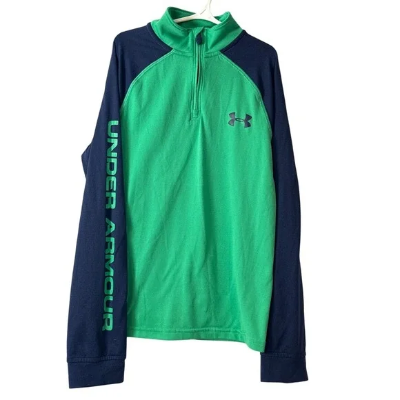Under Armour Youth Loose Fit HeatGear Quarter-Zip Pullover Green & Navy Long Sle