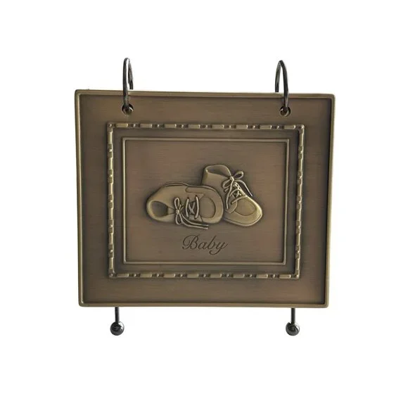Burnes Of Boston Bronze Baby Frame Metal Stand Flip Page 2002 Baby Shoes Vintage