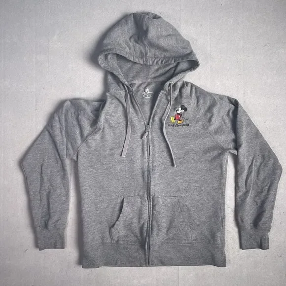 Walt Disney World Mickey‎ Mouse Full Zip Fleece Jacket Youth XL Gray Long Sleeve
